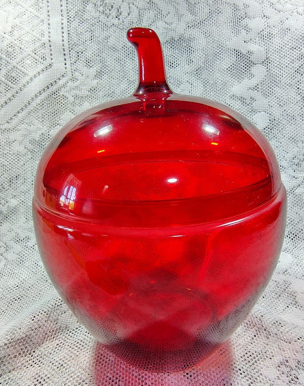 Vintage Anchor Hocking Royal Ruby Red Apple Glass Decanter / Canister